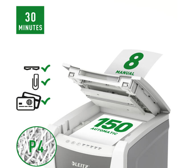 Papiervernietiger Leitz IQ Auto+ Office 150 P4 snippers 4x28mm
