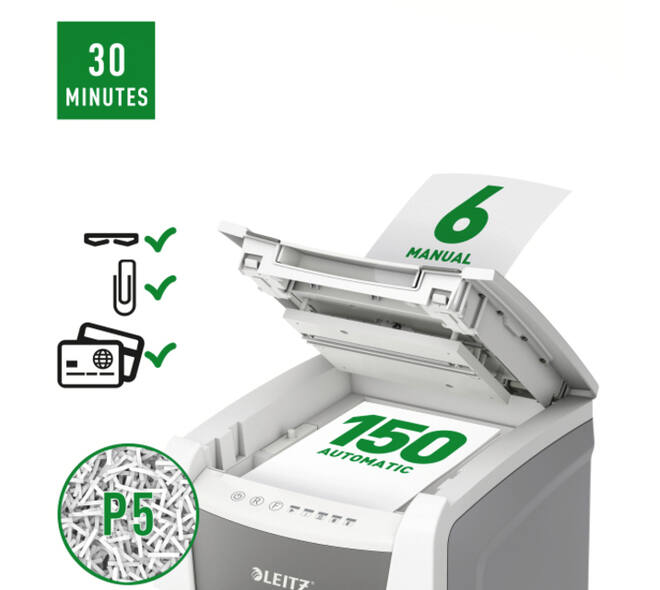 Papiervernietiger Leitz IQ Auto+ Office 150 P5 snippers 2x15mm