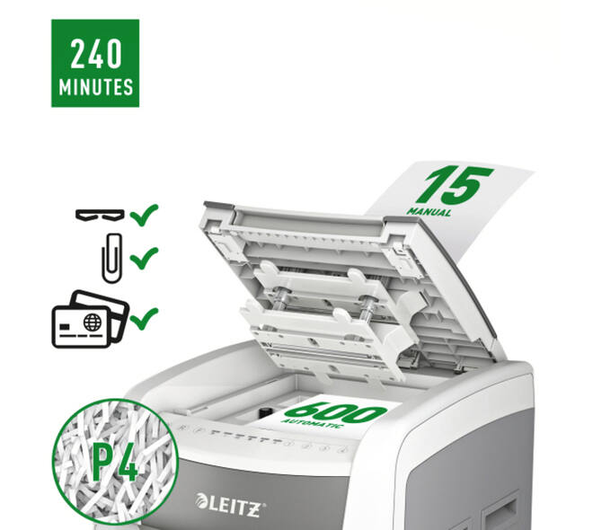Papiervernietiger Leitz IQ Auto+ Pro 600 P4 snippers 4x28mm