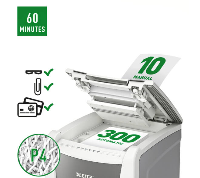 Papiervernietiger Leitz IQ Auto+ Office 300 P4 snippers 4x28mm