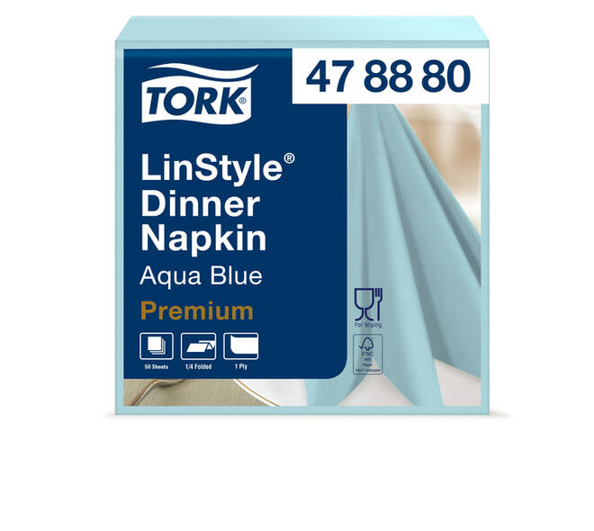 Dinerservet Tork Linstyle Premium 1/4 vouw 1-laags 390x390mm 50 vel aquablauw 478880