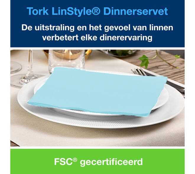 Dinerservet Tork Linstyle Premium 1/4 vouw 1-laags 390x390mm 50 vel aquablauw 478880