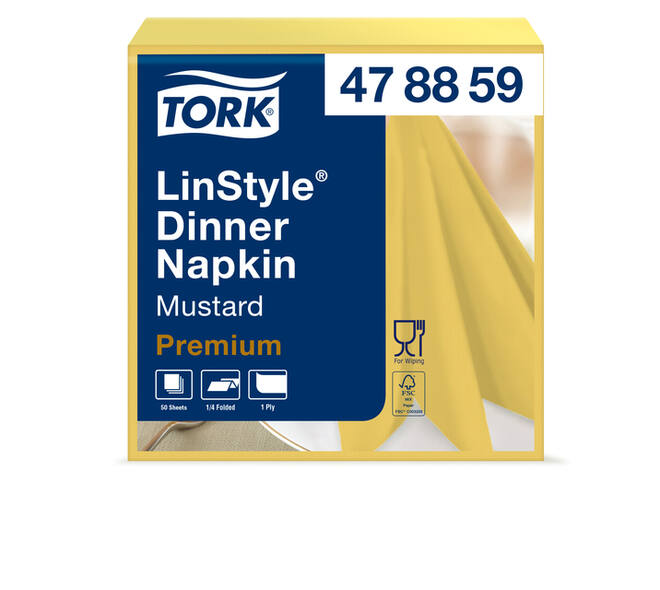 Dinerservet Tork Linstyle Premium 1/4 vouw 1-laags 390x390mm 50 vel mosterdgeel 478859