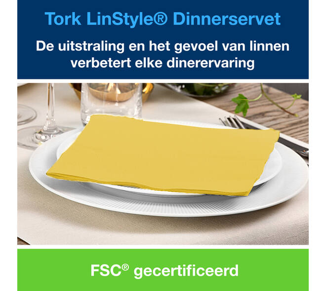 Dinerservet Tork Linstyle Premium 1/4 vouw 1-laags 390x390mm 50 vel mosterdgeel 478859