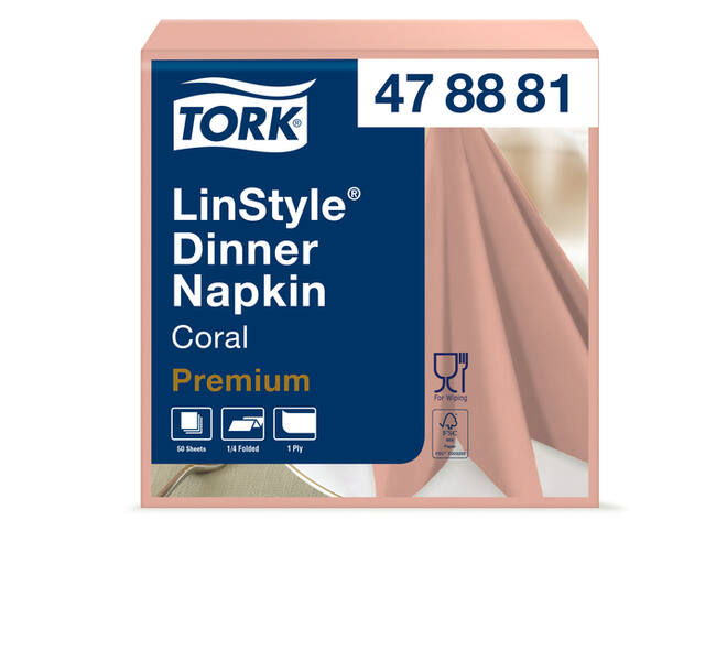 Dinerservet Tork Linstyle Premium 1/4 vouw 1-laags 390x390mm 50 vel koraal 478881