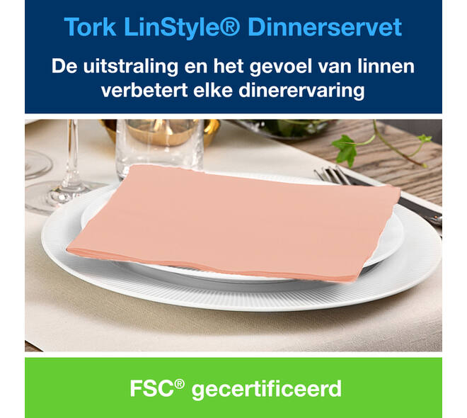 Dinerservet Tork Linstyle Premium 1/4 vouw 1-laags 390x390mm 50 vel koraal 478881