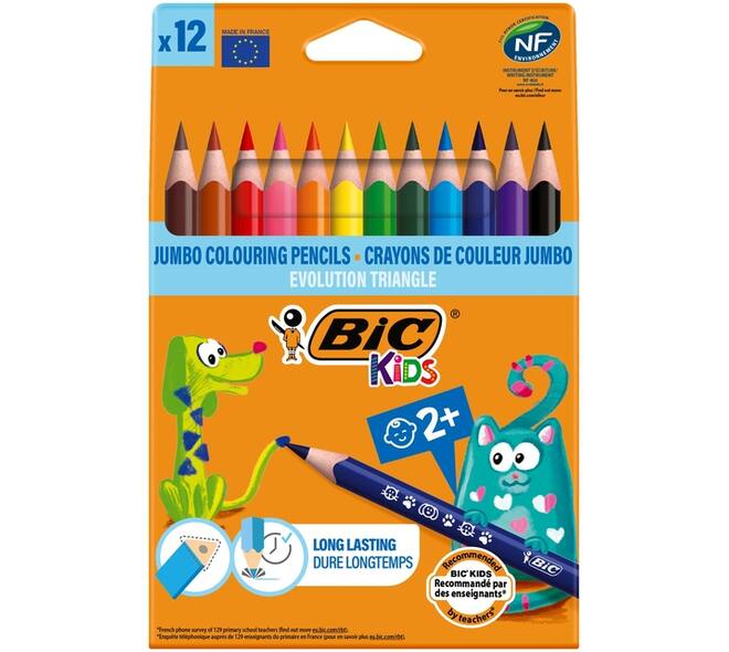 Kleurpotloden BicKids Evolution ecolutions triangle assorti 12 stuks