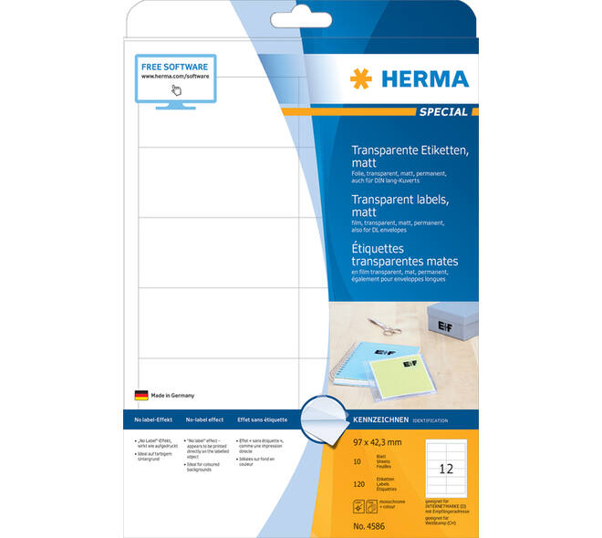 Etiket HERMA 4586 97x42.3mm weerbestendig transparant mat 120 stuks