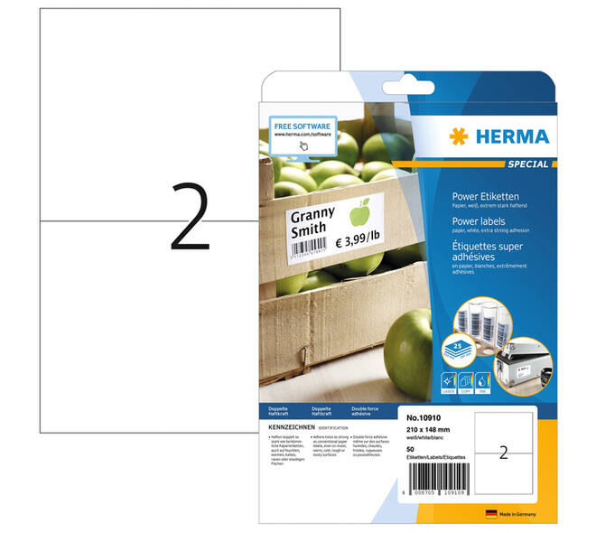 Etiket HERMA Power 10910 210x148mm wit 50 stuks