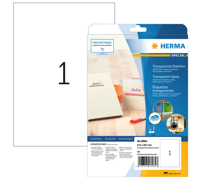 Etiket HERMA 8964 210x297mm transparant glanzend 10 stuks