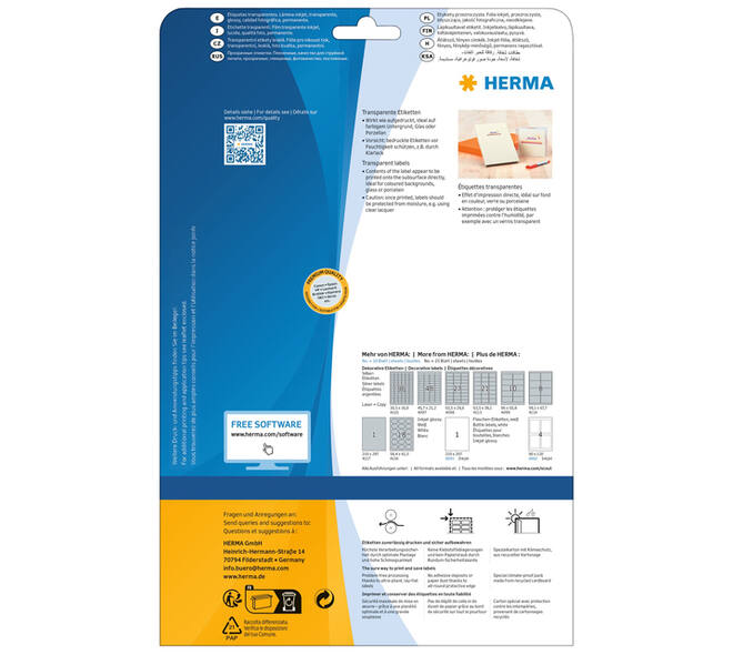 Etiket HERMA 8964 210x297mm transparant glanzend 10 stuks