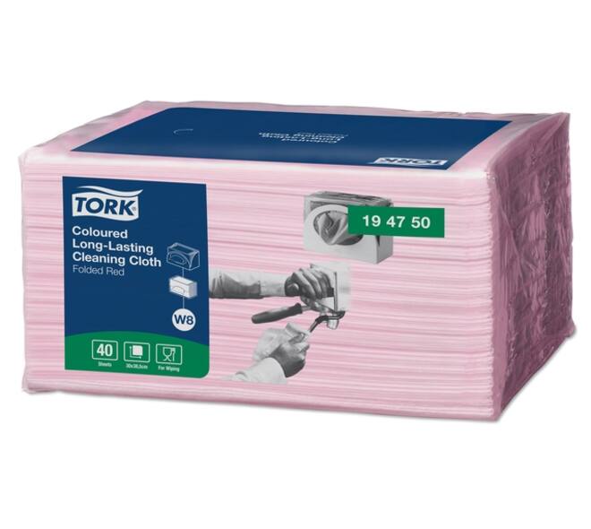 Reinigingsdoek Tork W8 Premium 1-laags 40 vel rood 194750