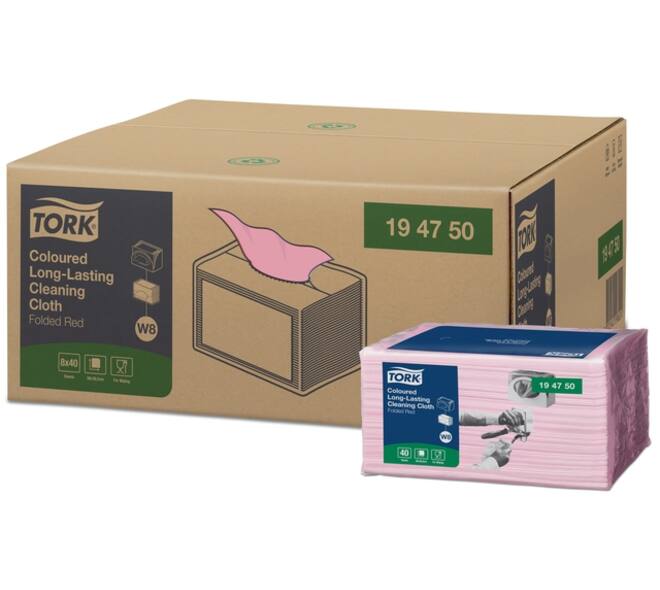 Reinigingsdoek Tork W8 Premium 1-laags 40 vel rood 194750