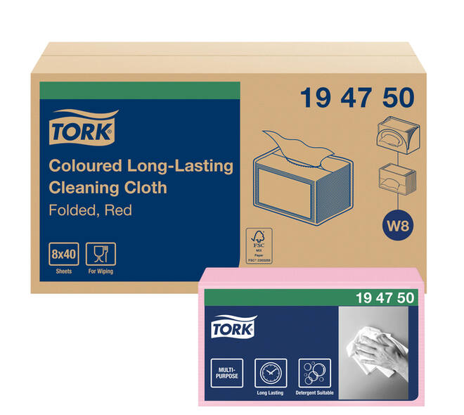 Reinigingsdoek Tork W8 Premium 1-laags 40 vel rood 194750