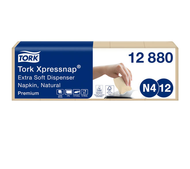 Servet Tork N4 Xpressnap Premium 1/2 vouw 2-laags 213x165mm 1000 vel naturel 12880