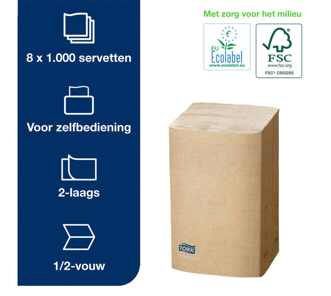 Servet Tork N4 Xpressnap Premium 1/2 vouw 2-laags 213x165mm 1000 vel naturel 12880