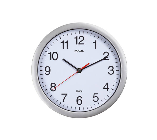 Wandklok MAULrun quartz Ø25x5cm kunststof zilver/wit incl.batterij