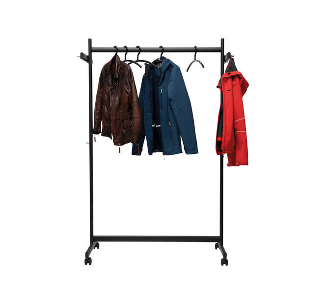Garderoberek MAUL Samba mobiel 115X172X51cm 40kg, 10 haken zwart RAL9004