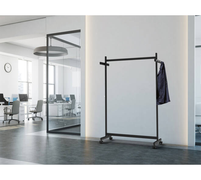 Garderoberek MAUL Samba mobiel 115X172X51cm 40kg, 10 haken zwart RAL9004