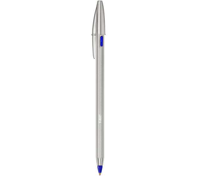 Balpen Bic Cristal Re-new medium zilver + 2 vullingen blauw