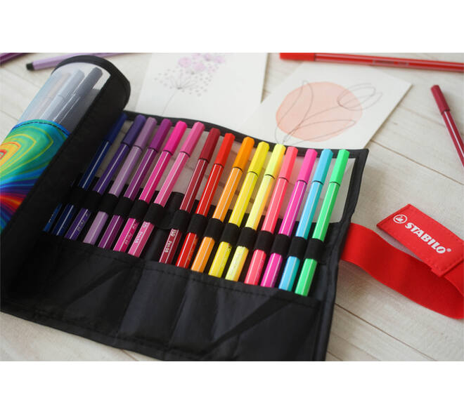 Viltstift STABILO Pen 68/25 Arty roletui medium assorti set à 25 stuks
