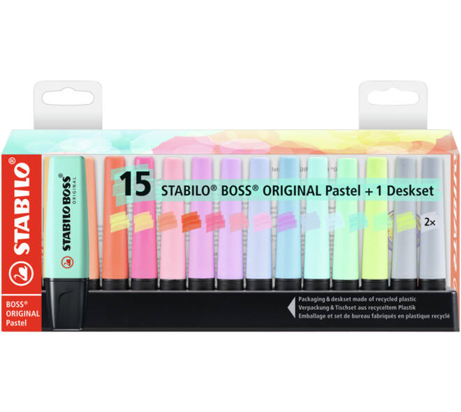 Markeerstift STABILO BOSS Original 70/15 pastel assorti deskset à 15st
