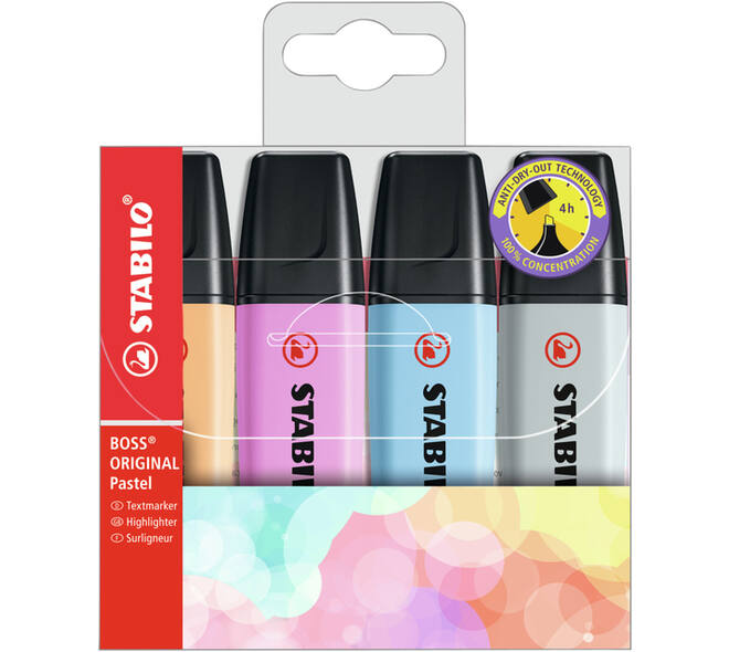 Markeerstift STABILO BOSS Original 70/4 pastel incl grijs ass 4st