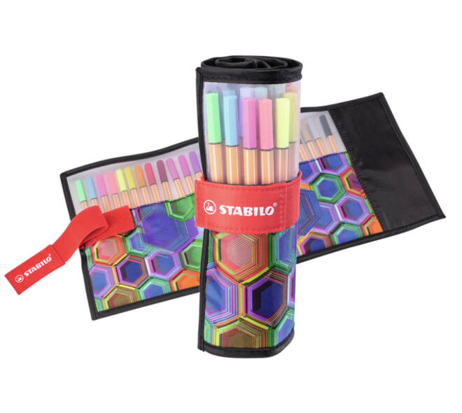 Fineliner STABILO point 88/25 Arty rollerset zwart fijn ass 25st