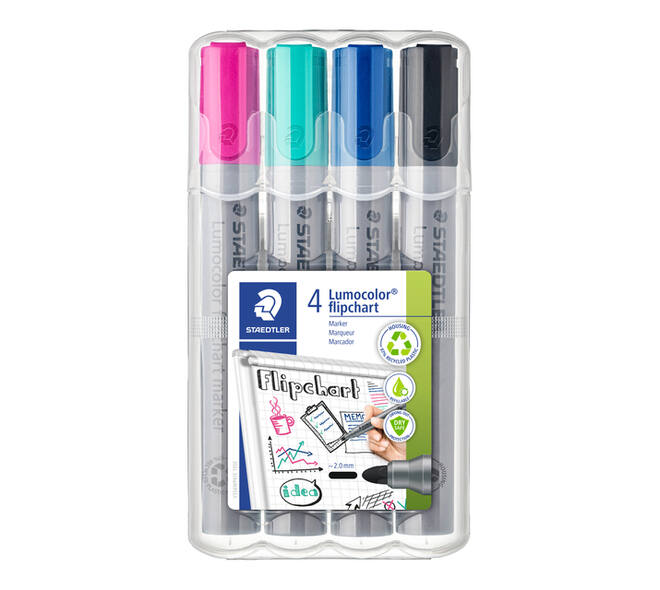 Viltstift Staedtler 356 voor flipover rond 2mm set à 4 stuks assorti