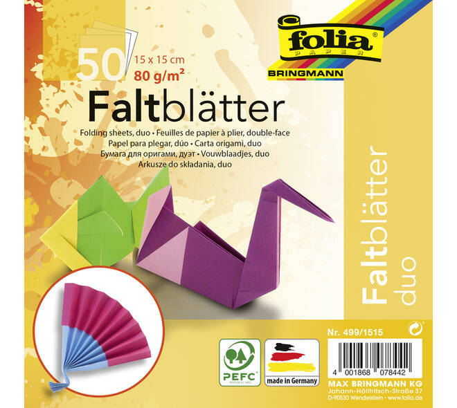 Vouwblaadjes Folia 80gr 15x15cm 50 vel 2-zijdig 10 duo kleuren