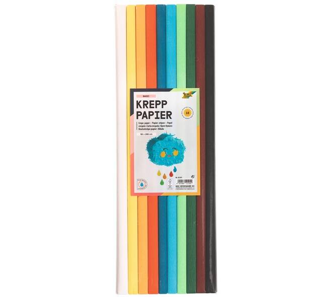 Crêpepapier Folia 50x200cm 10 rollen basiskleuren