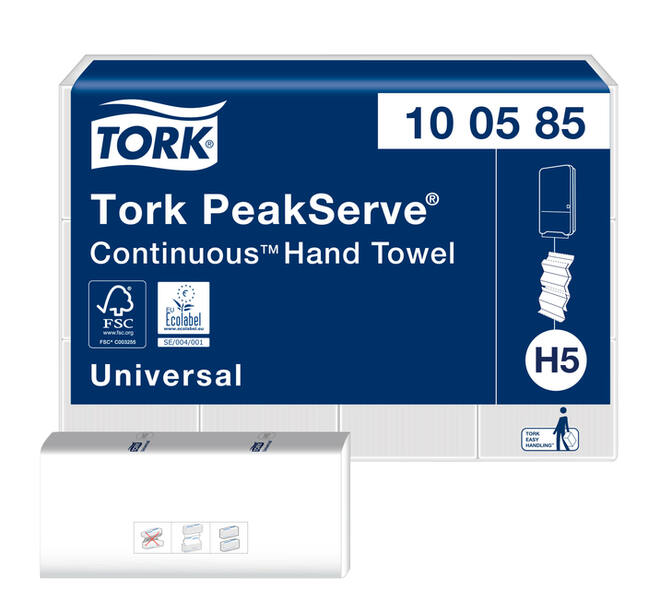 Handdoek Tork H5 PeakServe Universal 1-laags 201x225mm 12x410 vel wit 100585