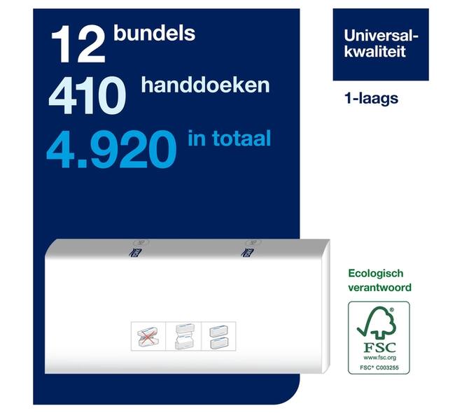 Handdoek Tork H5 PeakServe Universal 1-laags 201x225mm 12x410 vel wit 100585
