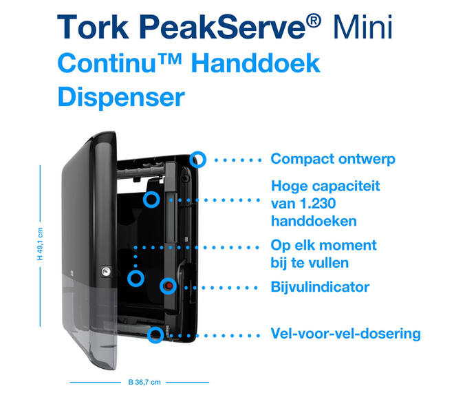 Handdoekdispenser Tork H5 Elevation PeakServe klein zwart 552558
