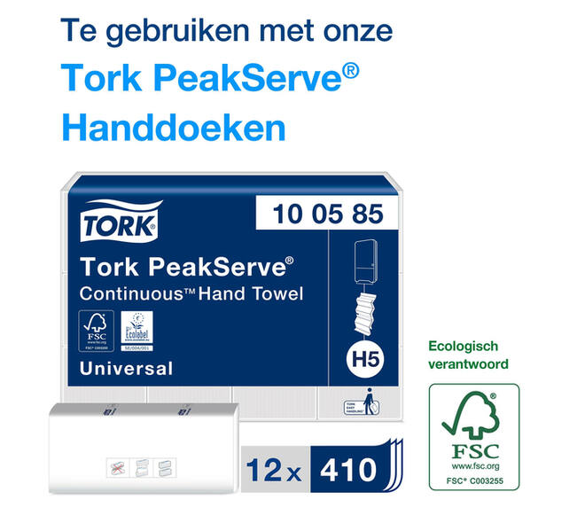Handdoekdispenser Tork H5 Elevation PeakServe klein wit 552550