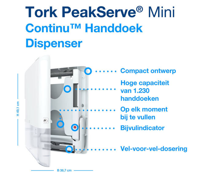 Handdoekdispenser Tork H5 Elevation PeakServe klein wit 552550