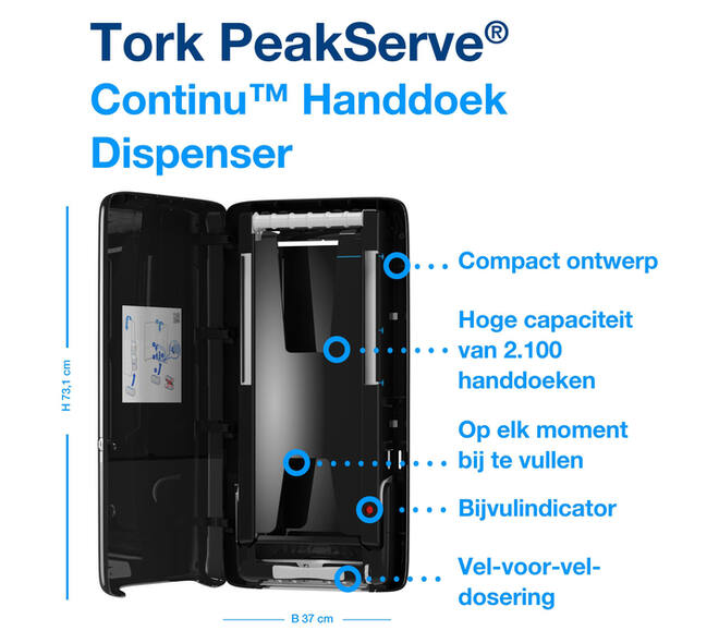 Handdoekdispenser Tork H5 Elevation PeakServe zwart 552508