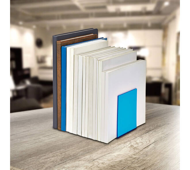 Boekensteun MAUL 10x10x13cm acryl set 2 neon blauw transparant