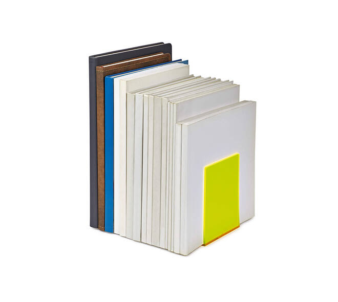 Boekensteun MAUL 10x10x13cm acryl set 2 neon geel transparant
