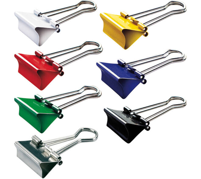 Papierklem MAUL 215 foldback 19mm capaciteit 7mm assorti 12 stuks