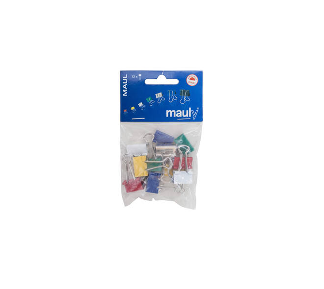 Papierklem MAUL 215 foldback 19mm capaciteit 7mm assorti 12 stuks
