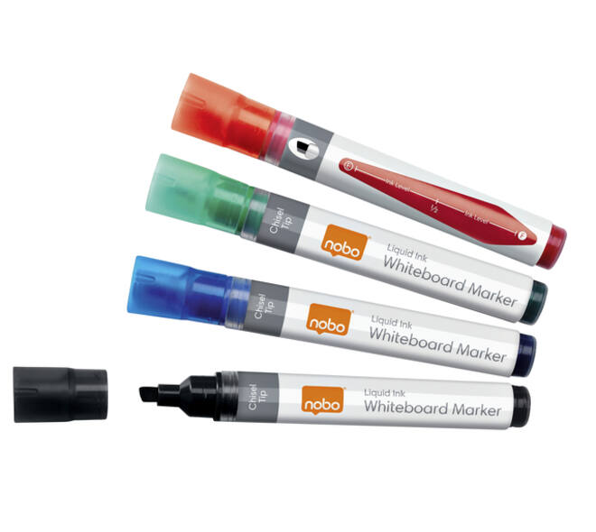 Whiteboardmarker Nobo Liquid ink schuin assorti 4mm 4st