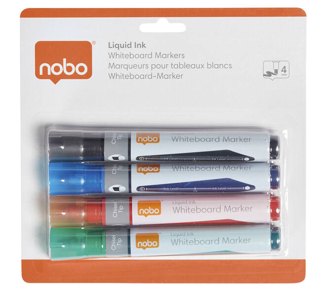 Whiteboardmarker Nobo Liquid ink schuin assorti 4mm 4st