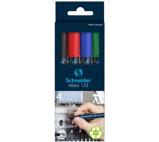 Permanent marker Schneider Maxx 133 schuin 1-4mm assorti 4 stuks