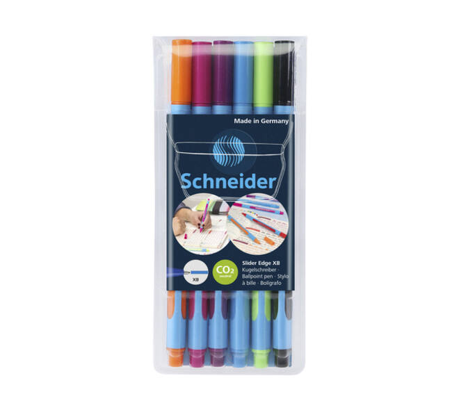 Balpen Schneider Slider Edge extra breed assorti etui à 6 stuks