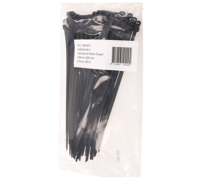 Kabelbinders IEZZY nylon 4.8x200mm D 49.5mm zwart 100 stuks