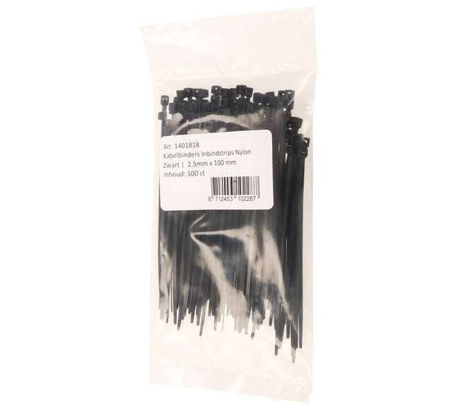 Kabelbinders IEZZY nylon 2.5x100mm D 20.5mm zwart 100 stuks
