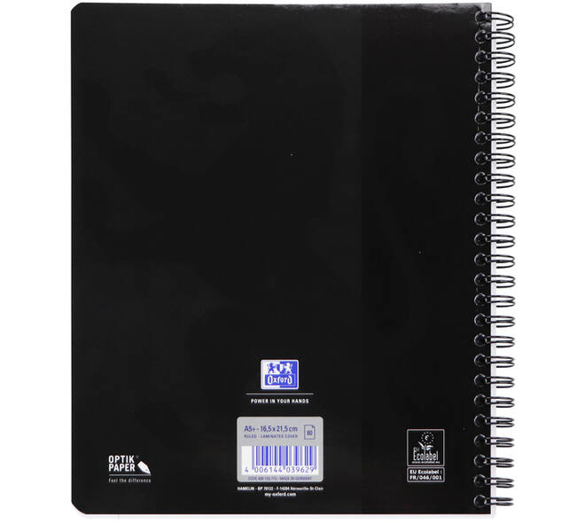 Collegeblok Oxford School A5+ lijn 17-gaats 160 pagina's 80gr zwart