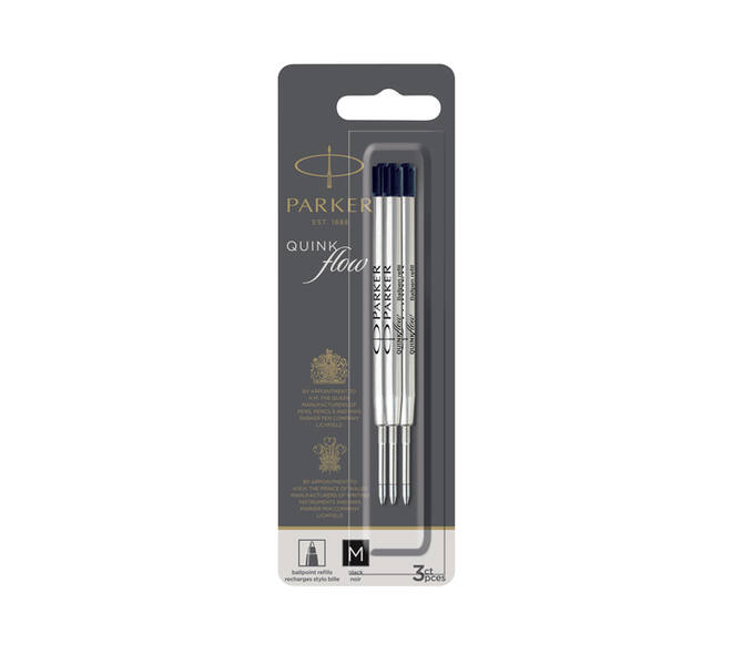 Balpenvulling Parker Quinkflow medium zwart blister à 3 stuks