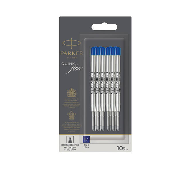 Balpenvulling Parker Quinkflow medium blauw blister à 10 stuks